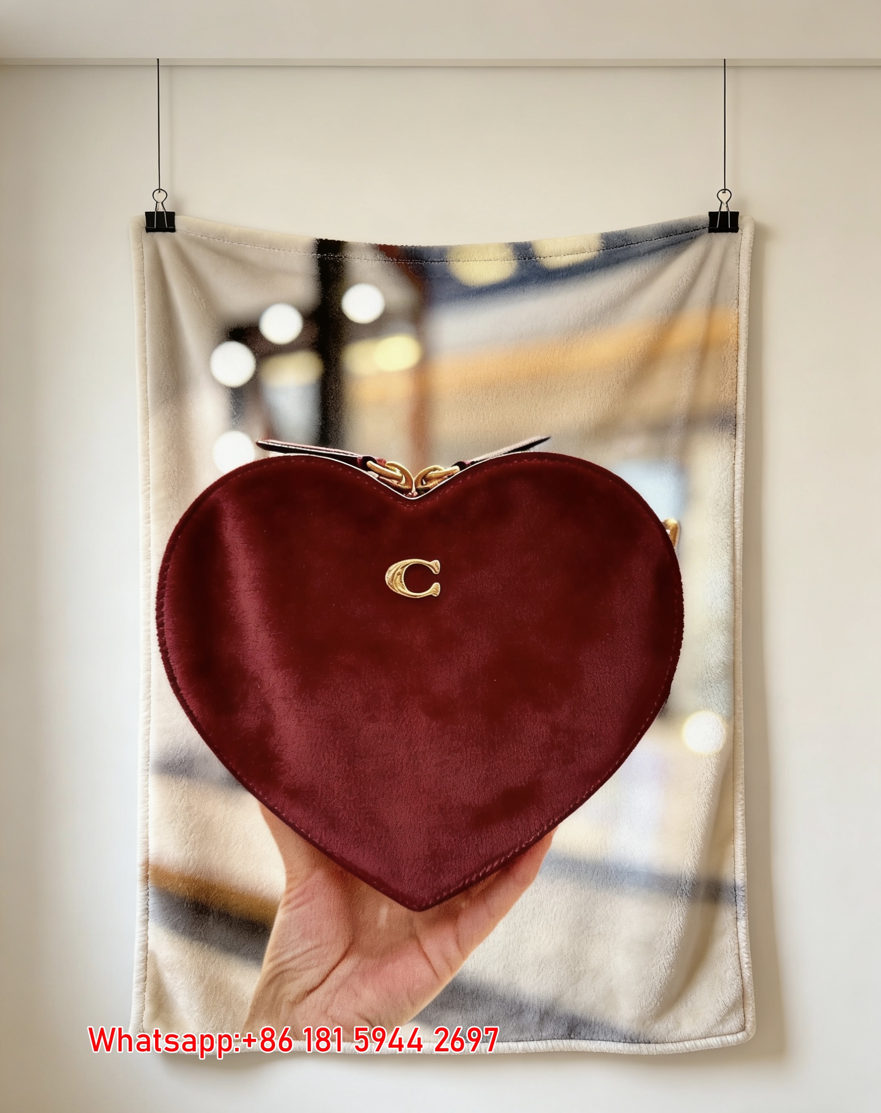 Coach Red Heart Shape Bag Print Flannel Sofa Throw Blanket C260